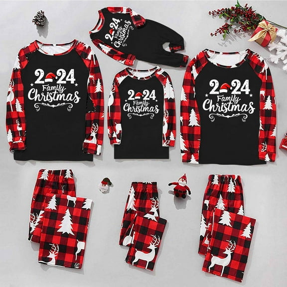 Zwiiyzr Family Matching Sets Christmas Jammies for Mom Christmas Women Mom Plaid Printed Blouse Tops+Pants Family Matching Pajamas Set 2025 Black