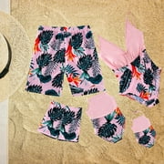 Lovskoo Family Matching Swimsuit Girls One Piece Swimsuit Trendy Cute Plant Flowers Recreational Bathing Suit Family Parent-Child Wear Girls Pink 6-7 Years