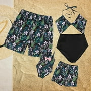 Lovskoo Family Matching Swimsuit Mens Swimming Trunks Trendy Plant Flowers Recreational Swimming Pants Family Parent-Child Wear Men Green