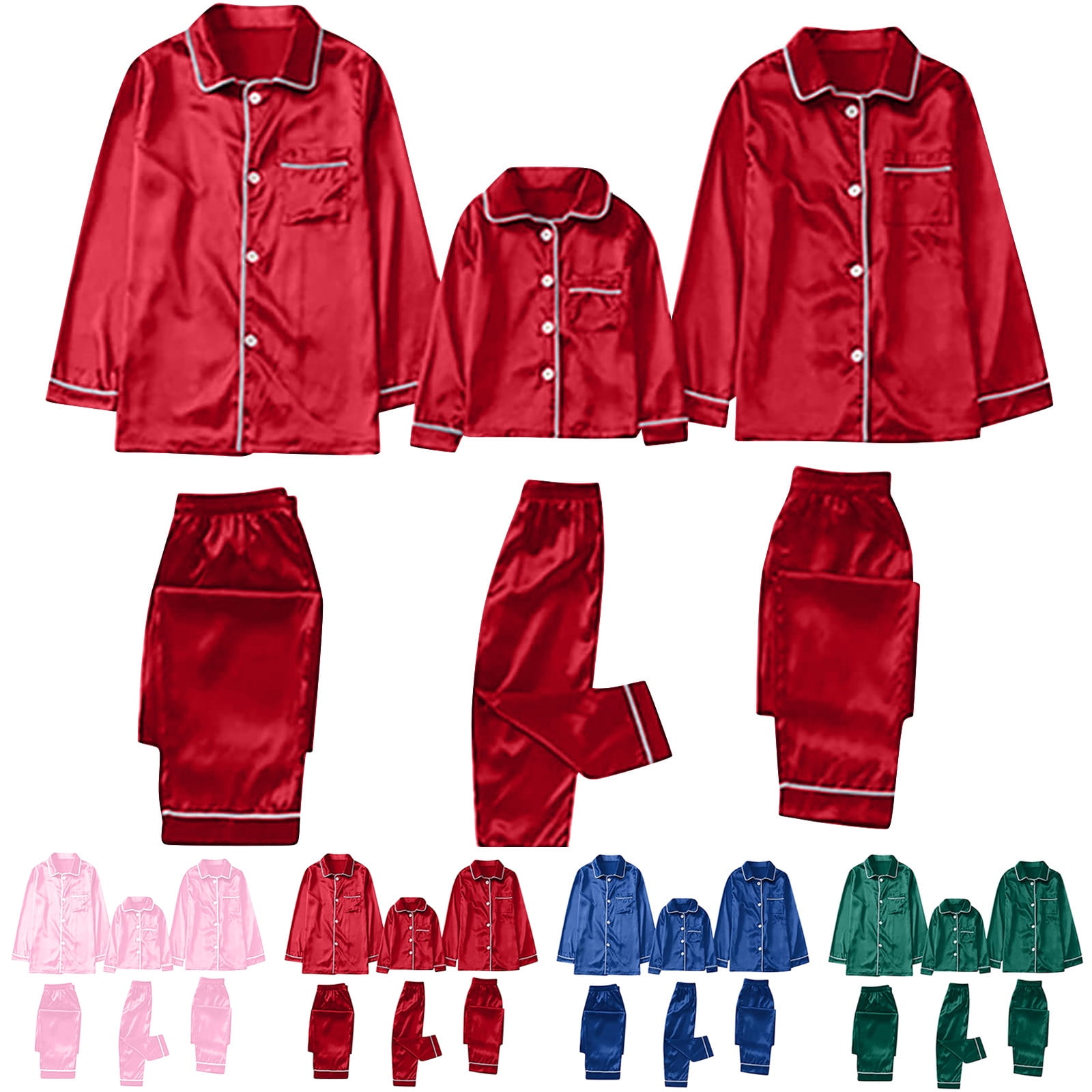 2 Pcs Soft Cartoon Print Satin Christmas Pajamas Set