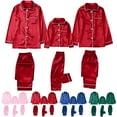 thumbnail image 1 of Lovskoo Family Satin Christmas Pajamas Sets Solid Silk Button Down Shirt and Pants Matching Sets Soft Sleepwear for Family 2025 for Mom Red, 1 of 5