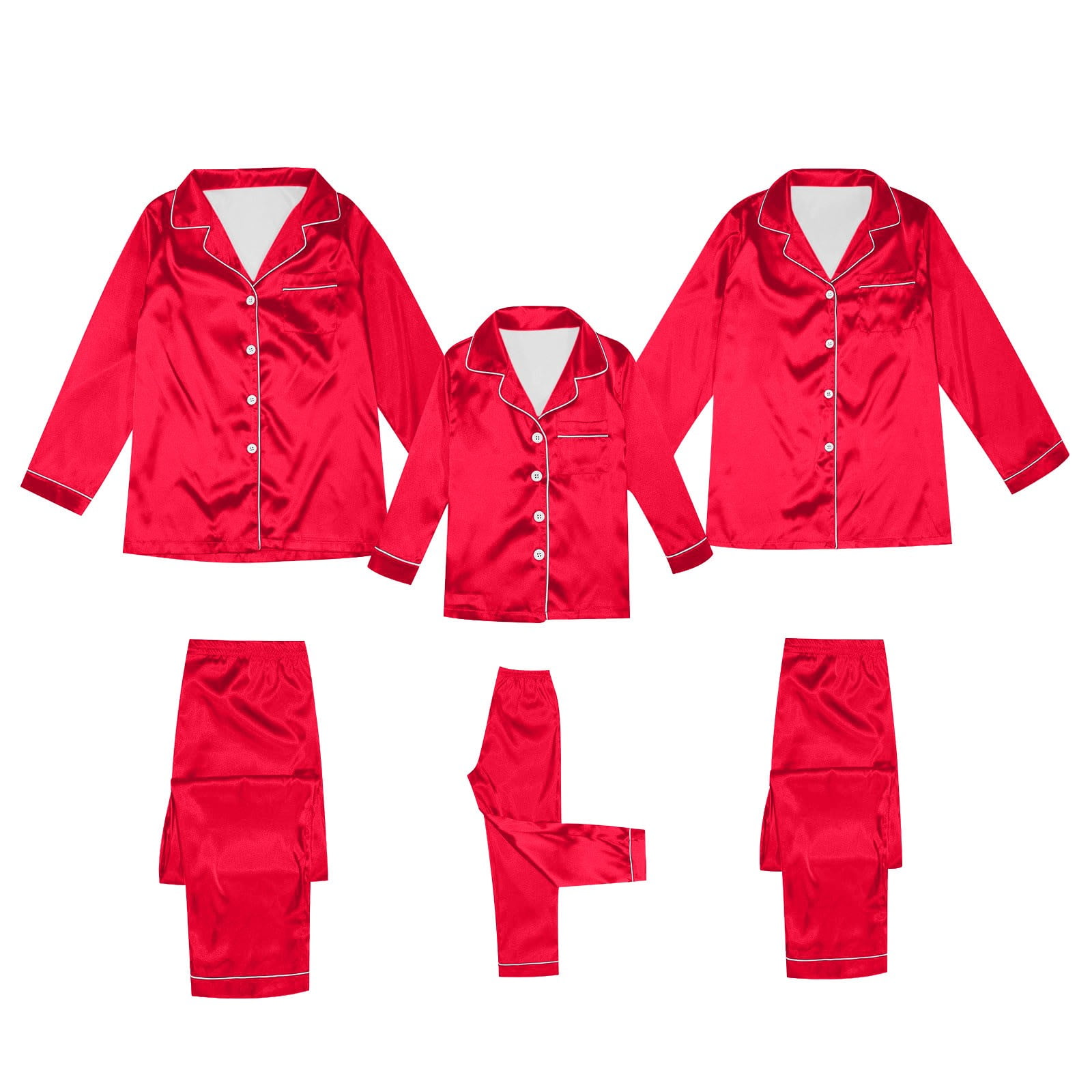 Lovskoo Family Satin Christmas Pajamas Sets Solid Silk Xmas Button Down ...