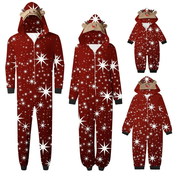 Zwiiyzr Family Christmas Pajamas Matching Sets Onesie Printed Long Sleeve Hooded Pajamas Jumpsuit Parent-Child Warm Set Wear Kids Red