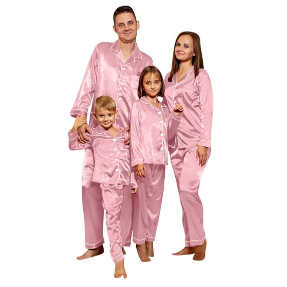 Zwiiyzr Family Satin Christmas Pajamas Sets Solid Silk Xmas Button Down Shirt and Pants Matching Sets Soft Sleepwear for Mens Womens 2025 for Mom Pink
