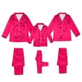thumbnail image 1 of Zwiiyzr Family Satin Matching Sets Solid Color Jammies Parent Set Solid Lonfg Sleeve Top Home Wear Pajamas Two-Piece Set 2025 Hot Pink, 1 of 7