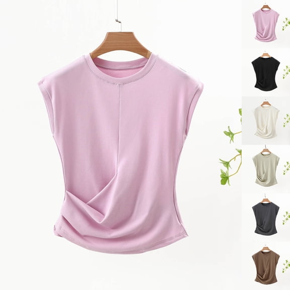 Lovskoo Fashion Women's Basic Tees Summer Casual Solid Color Loose Sleeveless Round Neck Top Green