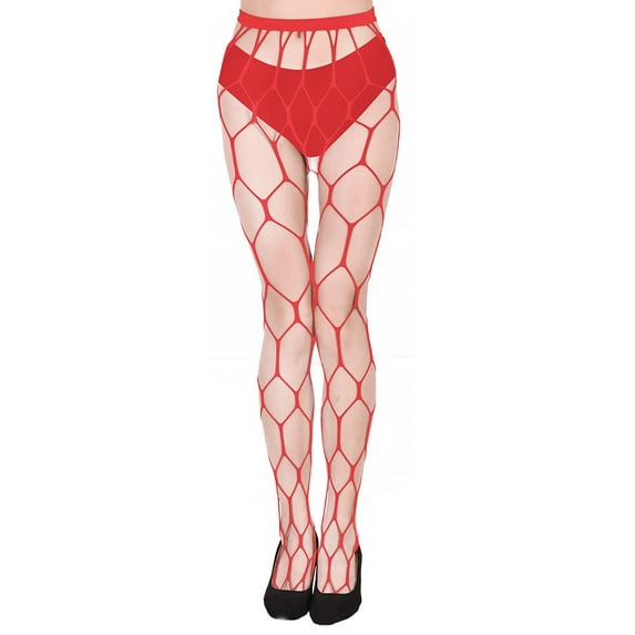Lovskoo Fishnet Stockings Lace Patterned Tights High Waist Pantyhose Fishnets for Women Red