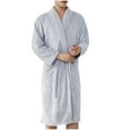 thumbnail image 1 of Lovskoo Flannel Bathrobe for Men Winter Warm Solid Color Nightgown Loose Thick Long Velvet Bathrobe Bath Robes Gray, 1 of 8