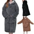 thumbnail image 1 of Lovskoo Flannel Bathrobe for Women Winter Warm Nightgown Long Dress Thick Home Clothing Loose Cozy Hoodedloungewear Gray, 1 of 9