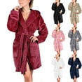thumbnail image 1 of Lovskoo Flannel Bathrobe for Women Winter Warm Soft Solid Color Long Sleeve Sashes Pokets Fleece Sleepwear Dress Hooded Nightgowns Loungewear Red, 1 of 8