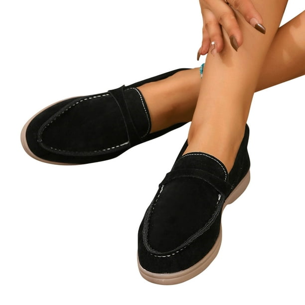 Lovskoo Flats Loafers Comfortable Loafers For Women Round Toe Faux