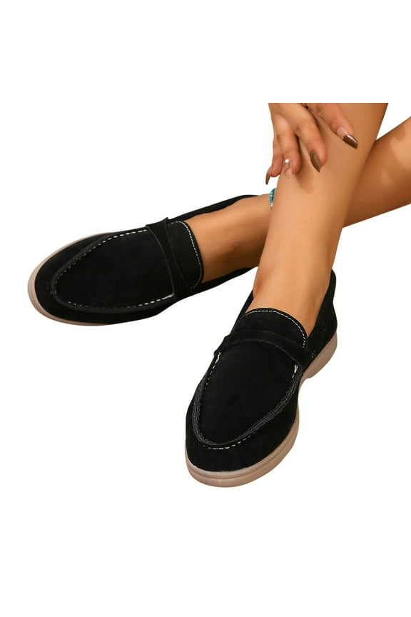 Flats Loafers Comfortable Loafers For Women Round Toe Faux Suede Slip-On Moccasins Shoes Classic Casual Driving Penny Loafers Black