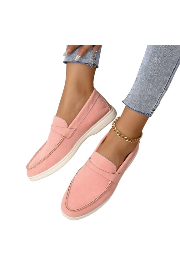 Flats Loafers Comfortable Loafers For Women Round Toe Faux Suede Slip-On Moccasins Shoes Classic Casual Driving Penny Loafers Pink