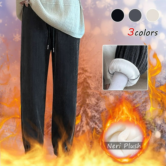 Lovskoo Fleece Lined Pants Women Plush and Thickened Solid Color Loose Casual Straight Leg Large Size Long Pants Beige