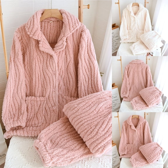 Lovskoo Fuzzy Fleece Lounge Sets for Women Soft and Comfortable Winter Large Thickened and Plushed Home Set Pajams Pink