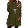 thumbnail image 1 of Lovskoo Fuzzy Fleece Pullover Tops for Women Winter Warm Christmas Printed Long Sleeve with Pocket Crewneck Solid Color Warm Top Olive Green, 1 of 5