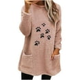 thumbnail image 1 of Lovskoo Fuzzy Fleece Pullover Tops for Women Winter Warm Christmas Printed Long Sleeve with Pocket Crewneck Solid Color Warm Top Pink, 1 of 5