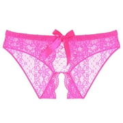 Lovskoo G-String Thongs for Women Plus Size Underwear Lace Bow Bikini Panties Pearl Silky Comfy Lace Brife Gift for Valentines Day Hot Pink