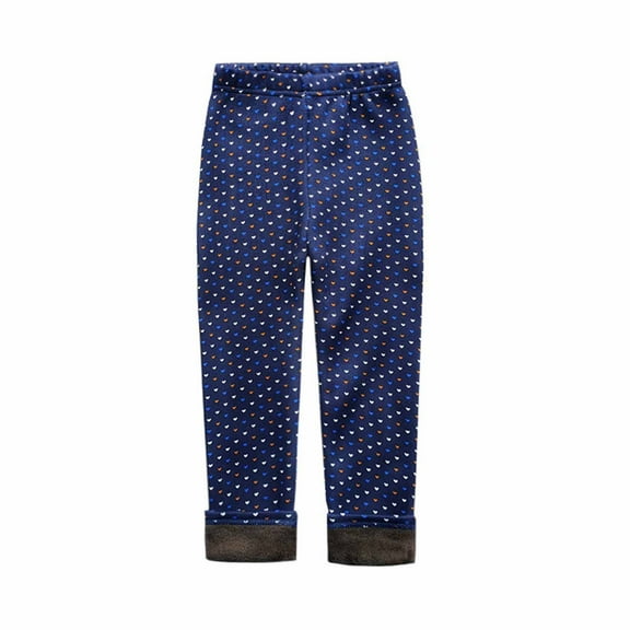 Zwiiyzr Girls Ankle Length Leggings Fall Winter Elastic Pants Fashion Printed Fleece Warm Casual Plush Leggings For 2-11 Years Old Blue