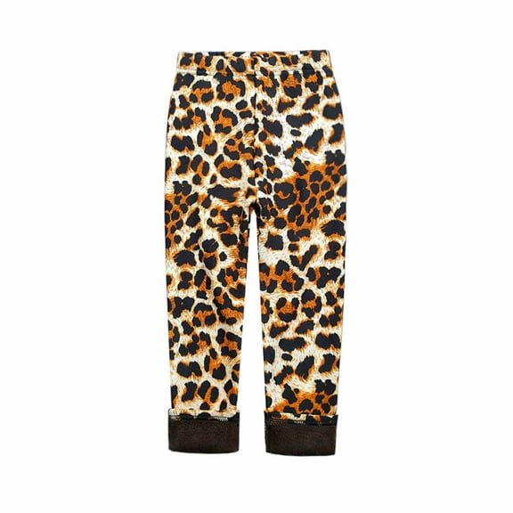 Zwiiyzr Girls Ankle Length Leggings Fall Winter Elastic Pants Fashion Printed Fleece Warm Casual Plush Leggings For 2-11 Years Old Brown