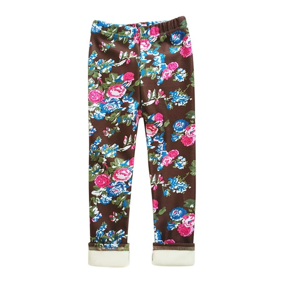 Zwiiyzr Girls Ankle Length Leggings Fall Winter Elastic Pants Fashion Printed Fleece Warm Casual Plush Leggings For 2-11 Years Old Brown