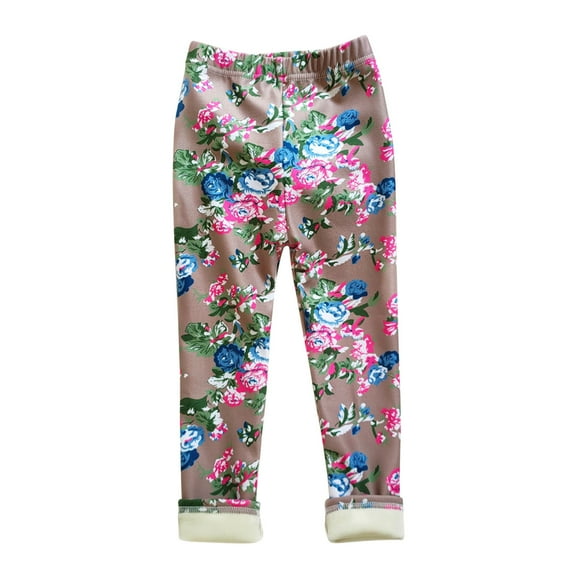 Zwiiyzr Girls Ankle Length Leggings Fall Winter Elastic Pants Fashion Printed Fleece Warm Casual Plush Leggings For 2-11 Years Old Khaki