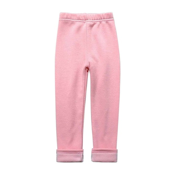Zwiiyzr Girls Ankle Length Leggings Fall Winter Elastic Pants Fashion Solid Color Fleece Warm Casual Plush Leggings For 2-11 Years Old Pink