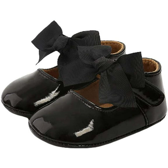 Zwiiyzr Girls Baby First Walking Shoes 0-1 Years Infant Dress Shoes Flats Flat Shoelace Bowknot Non-Slip Toddler Princess Dress Toddler Shoes Black