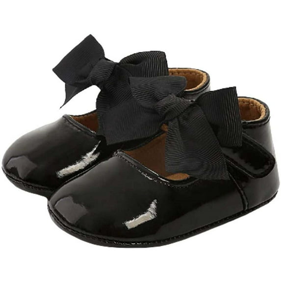 Zwiiyzr Girls Baby First Walking Shoes 0-1 Years Infant Dress Shoes Flats Flat Shoelace Bowknot Non-Slip Toddler Princess Dress Toddler Shoes Black