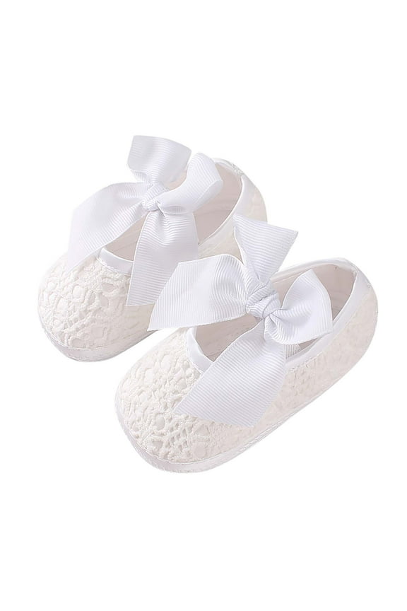 Girls Baby First Walking Shoes 0-15 Months Infant Dress Shoes Toddler Kids Non-Slip Toddler Soft Sole Princess Shoes White