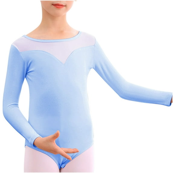 Lovskoo Girls' Blue-A Cotton Long Sleeves Leotard, 3-4 Years
