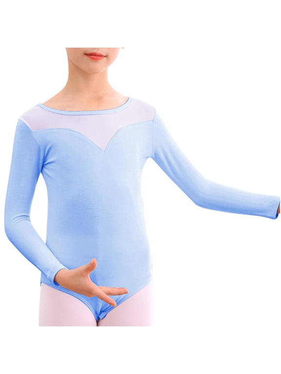 Gymnastics Ballet Leotard for Toddler Girls Dance Leotard Summer Long Sleeve Training Clothes Kids Baby One-piece Gym Suit Blue