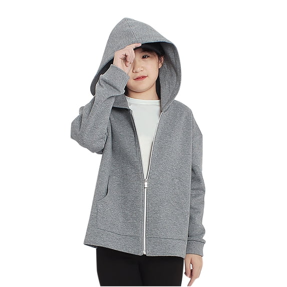 Zwiiyzr Girls Boys Zip Up Hoodies Sweatshirts Solid Casual Long Sleeve Casual Outwear Sweatshirts with Pockets 8-14 Years Gray