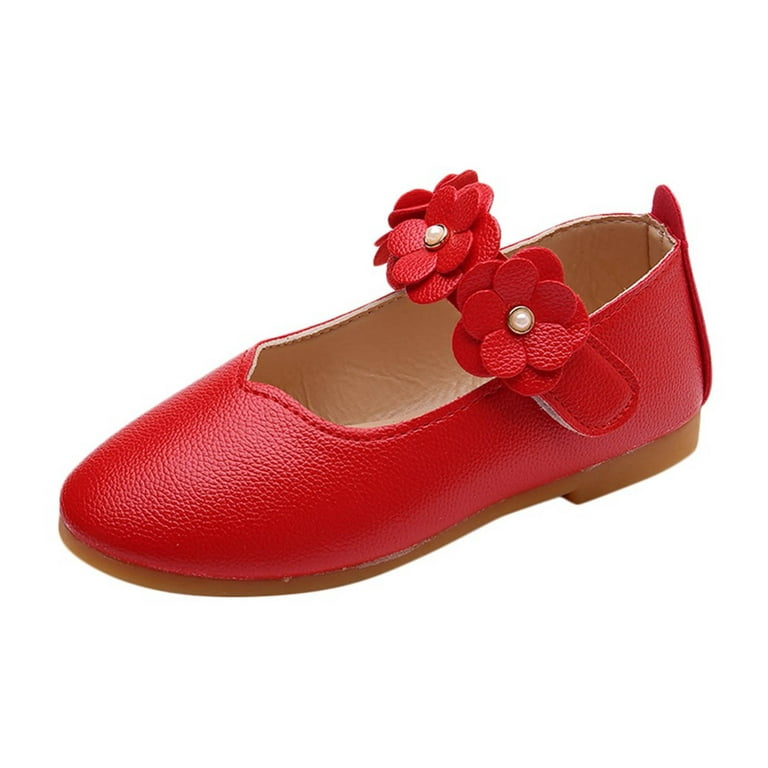 Lovskoo Girls Dress Shoes Slip On Ballerina Flats Toddler Baby Shoes Cute  Fashion Flower Non-Slip Leather Princess Shoes for Toddler Kids Red 