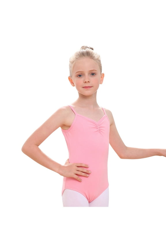 Girls' Pink Sleeveless Solid Color Cotton Leotard, 3-4 Years