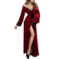 thumbnail image 1 of Lovskoo Gold Velvet Robes for Women Plus Size Winter Home Wear Thick Long Robe Bride Bridesmaid Wedding Party Robes Sleepwear Claret, 1 of 3