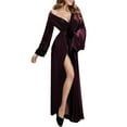 thumbnail image 1 of Lovskoo Gold Velvet Robes for Women Plus Size Winter Home Wear Thick Long Robe Bride Bridesmaid Wedding Party Robes Sleepwear Purple, 1 of 3