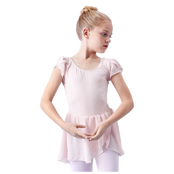 Lovskoo Gymnastics Ballet Leotard for Toddler Girls Dance Leotard Summer Ruffle Sleeve Training Clothes Baby Gym Suit Pink