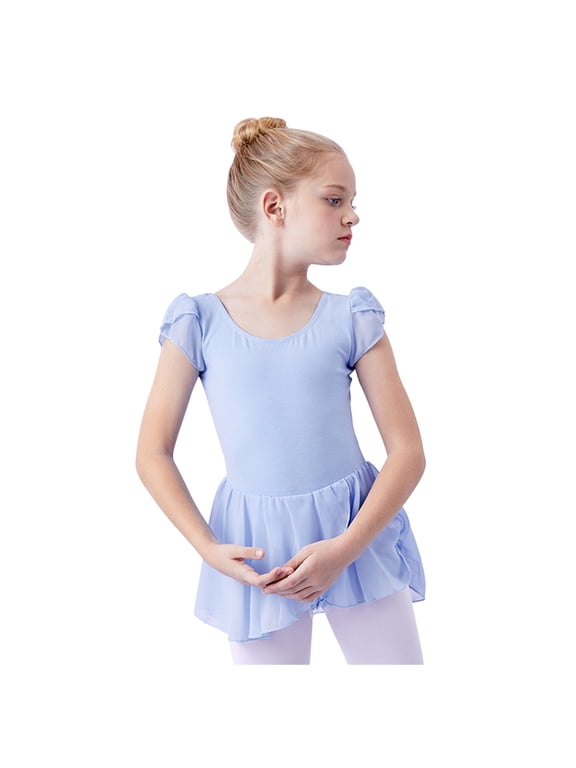 Gymnastics Ballet Leotard for Toddler Girls Dance Leotard Summer Ruffle Sleeve Training Clothes Baby Childrens One-piece Gym Suit Blue