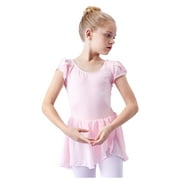 Lovskoo Gymnastics Ballet Leotard for Toddler Girls Dance Leotard Summer Ruffle Sleeve Training Clothes Baby Childrens One-piece Gym Suit Pink