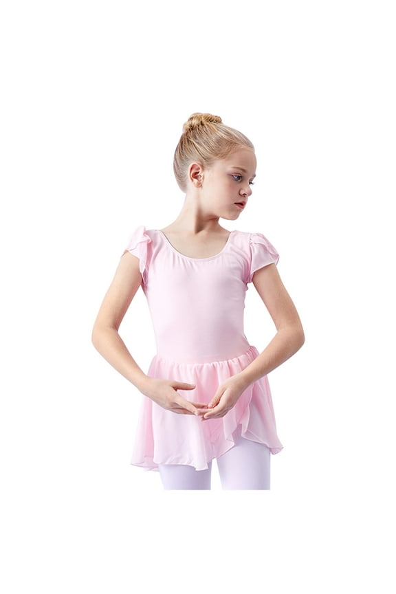 Gymnastics Ballet Leotard for Toddler Girls Dance Leotard Summer Ruffle Sleeve Training Clothes Baby Childrens One-piece Gym Suit Pink