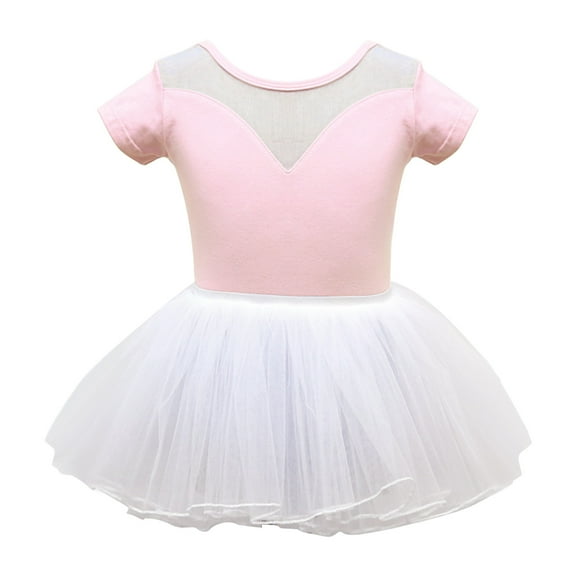Lovskoo Gymnastics Ballet Leotard for Toddler Girls Dance Leotard Summer Ruffle Sleeve Training Clothes Baby Childrens One-piece Gym Suit Pink