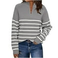 thumbnail image 1 of Lovskoo Half Zip Up Sweaters for Women Long Sleeve Striped Casual Knit Top Loose Pullover Stand Collar Sweater Gray, 1 of 5