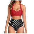 thumbnail image 1 of Lovskoo High Waisted Bikini Floral Print Vintage Swimsuit Two Piece Retro Halter Ruched Set Red, 1 of 9