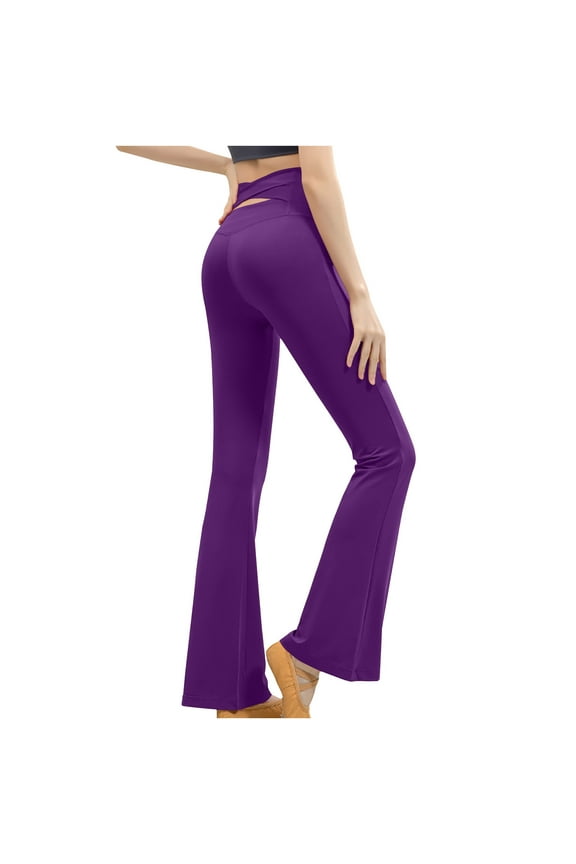 High Waisted Push Up Yoga Pants Women Solid Color Flare and Hip Lifting Exercise Fitness Purple