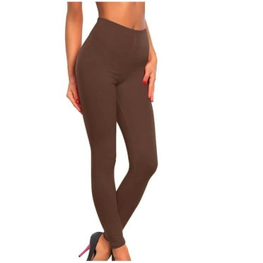 Lovskoo High Waisted Seamless Workout Leggings for Women Solid Color Yoga Leggings Tummy Control Running Pants Brown