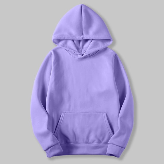 Lovskoo Hoodies for Women Oversized Fleece Sweatshirts Solid Color Long Sleeve Sweaters Pullover Tops Fall Winter Clothes Purple S