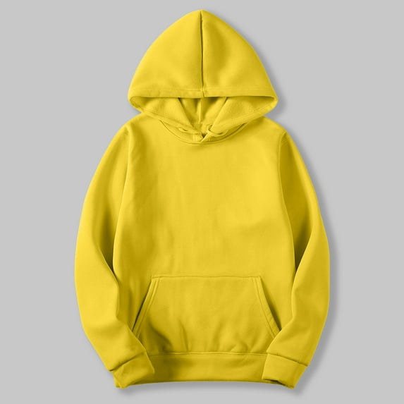 Lovskoo Hoodies for Women Oversized Fleece Sweatshirts Solid Color Long Sleeve Sweaters Pullover Tops Fall Winter Clothes Yellow L