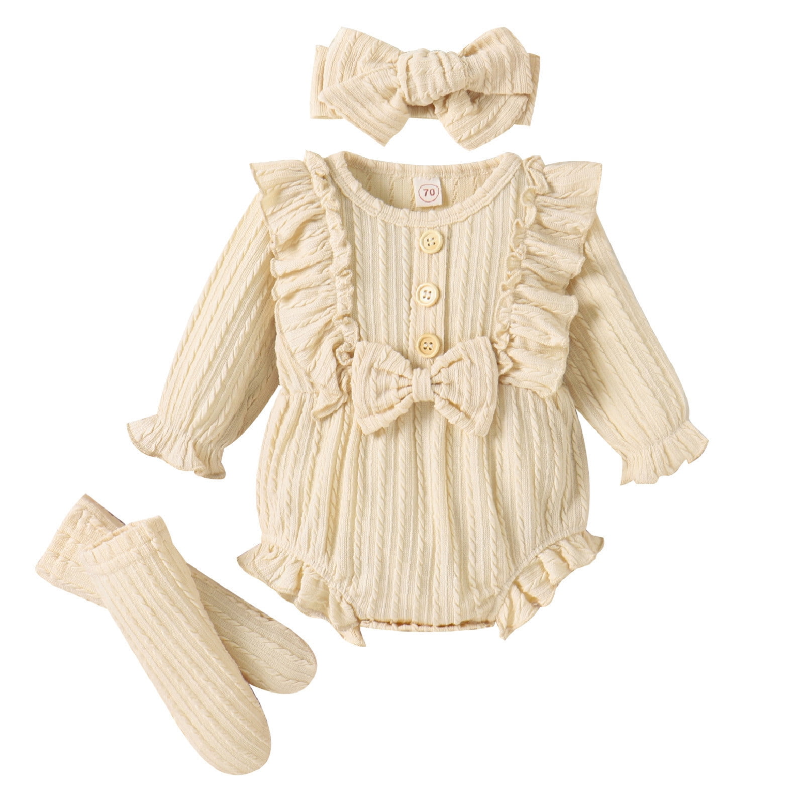 Lovskoo Infant Baby Girl Clothes Solid Long Sleeve Ruffle Bubble Romper ...