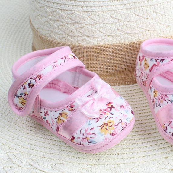 Zwiiyzr Infant Boys Girls Soft Sole Shoe Toddler Non Slip Prewalker Shoe Baby Bowknot Print Anti-slip Casual Shoes Pink